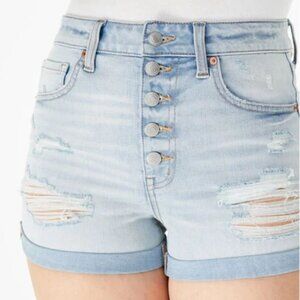 Aeropostale Flex Effects Super High Rise Midi Distressed Light Wash Shorts, 8